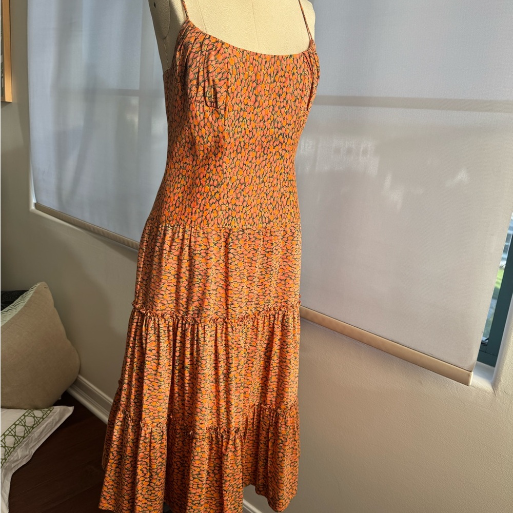 Orange Floral David Meister Midi Dress